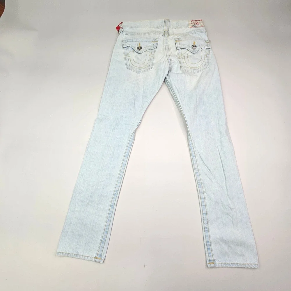 True Religion Ricky Super T Jeans Mens 24 Light Wash Blue Distressed Straight